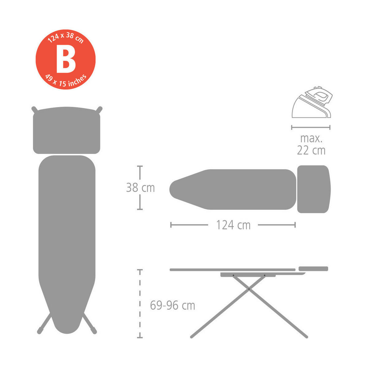 BÜGELBRETT - Blau, Basics, Textil (46/163/7cm) - Brabantia
