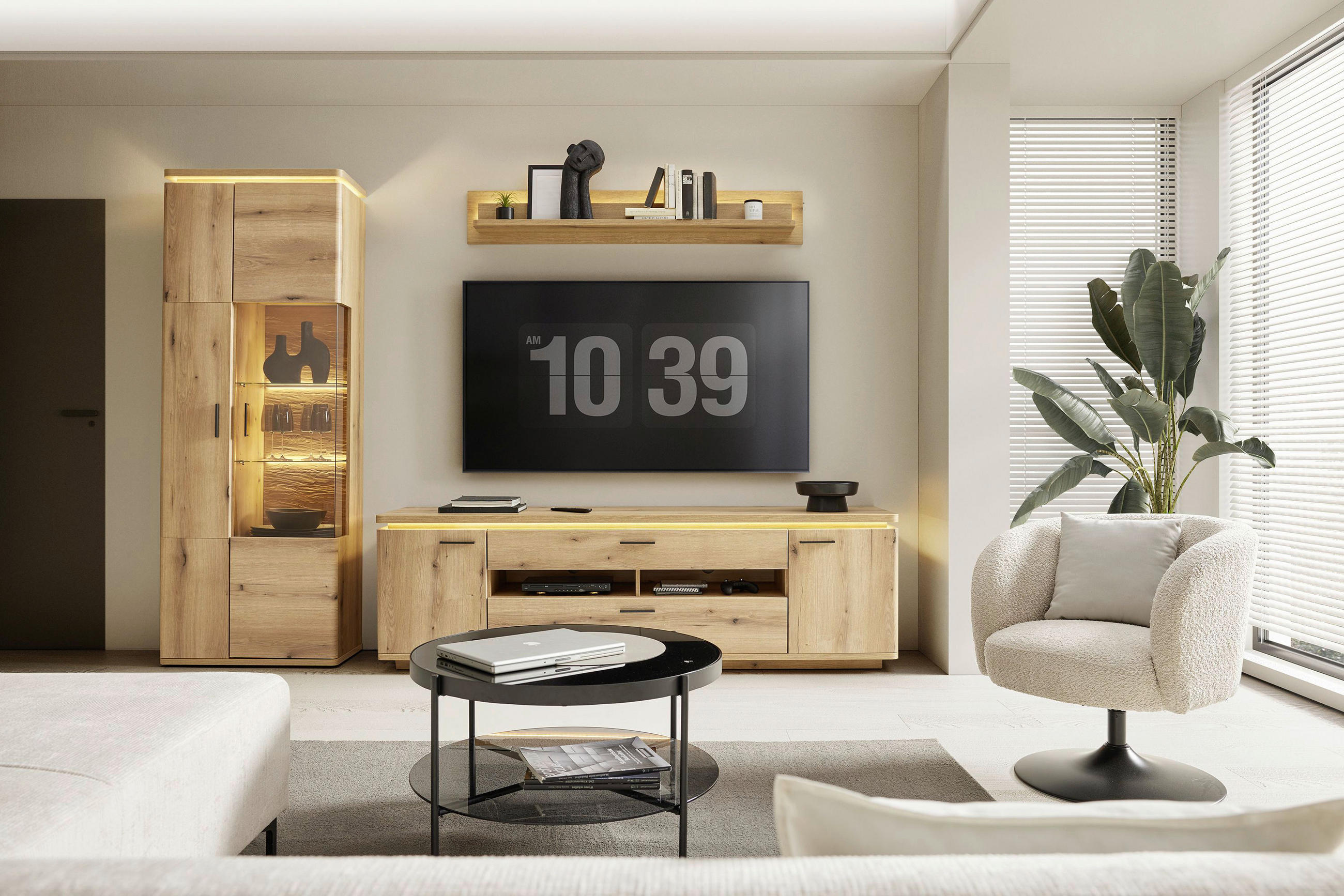 DNEVNI REGAL,  barve hrasta  - barve hrasta/antracit, Natur, kovina/steklo (150/81/44cm) - Hom`in