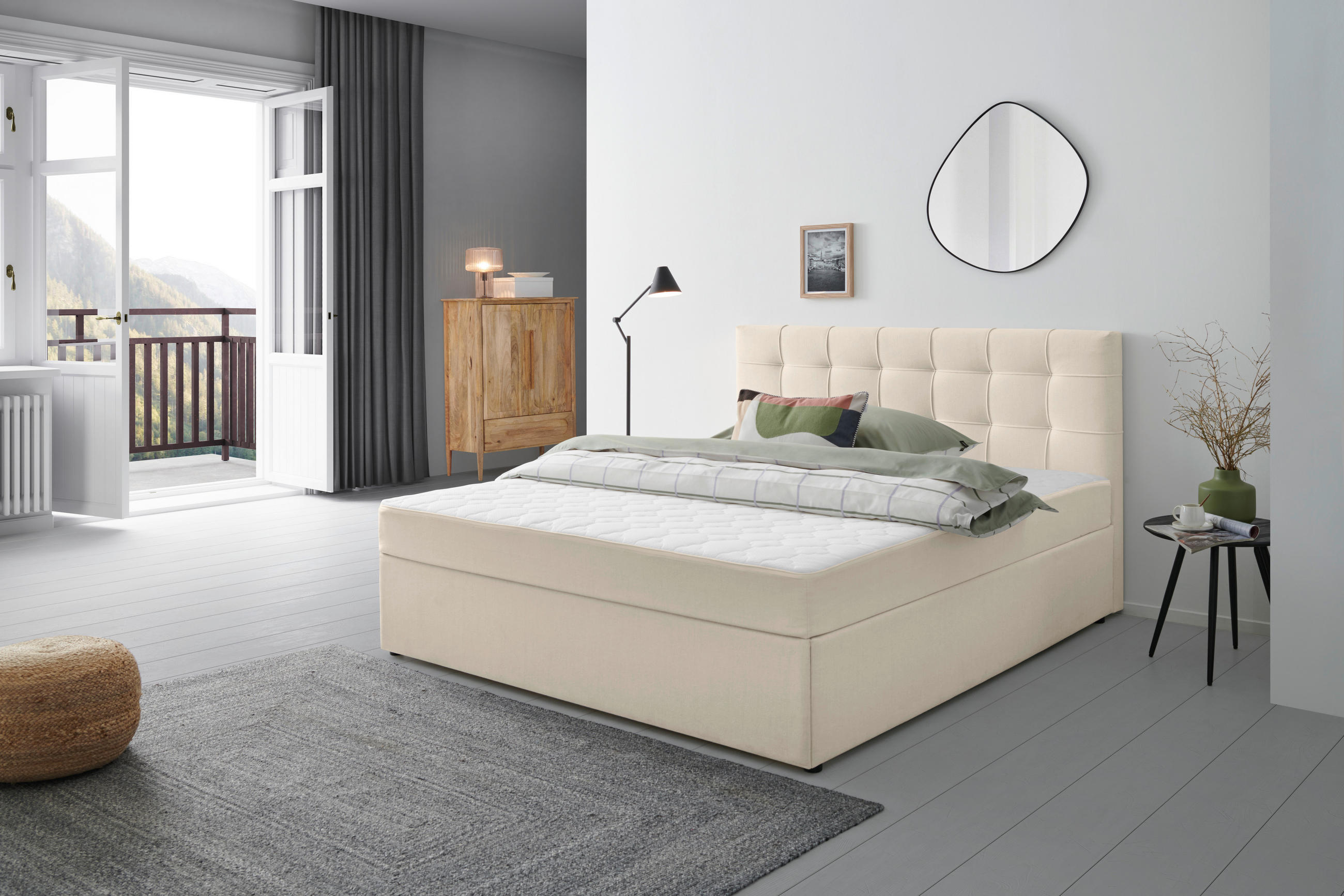 BOXBETT 200/200 cm,  in Creme,  - Creme, MODERN, Holz/Textil (200/200cm) - MID.YOU