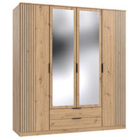 KLEIDERSCHRANK Eiche Artisan 4 Tür(en)  - Schwarz/Eiche Artisan, KONVENTIONELL, Glas/Holzwerkstoff (180/199/58cm) - Boxxx