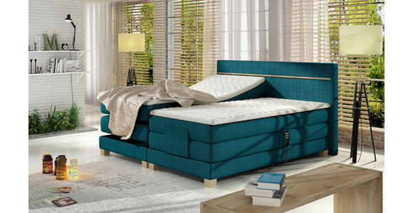 BOXSPRINGBETT Webstoff 140/200 cm INKL. Bettkasten, Topper, motorische Verstellbarkeit - Eichefarben/Petrol, Design, Holz/Textil (140/200cm) - Linea Natura