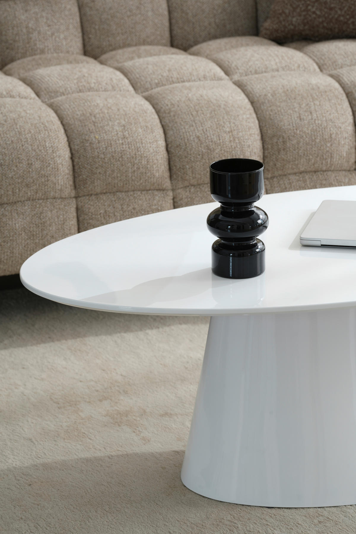 COUCHTISCH 110/60/40 cm oval Weiß Hochglanz  - Weiß Hochglanz, Basics, Holzwerkstoff (110/60/40cm) - MID.YOU