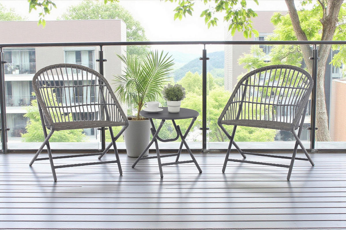 BALKONSET Anthrazit 3-teilig  - Anthrazit, KONVENTIONELL, Kunststoff/Metall