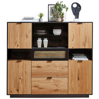 HIGHBOARD Schwarz, Eichefarben  145/130/38 cm  - Eichefarben/Schwarz, Design, Glas/Holz (145/130/38cm) - Novel