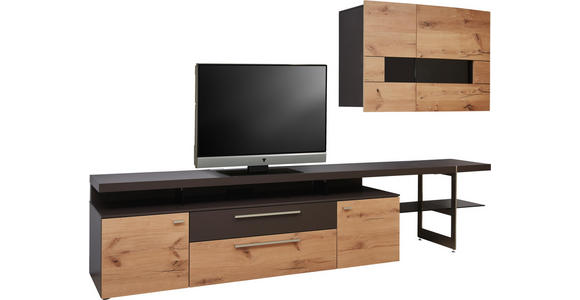 WOHNWAND in Braun, Eichefarben - Edelstahlfarben/Eichefarben, Design, Glas/Holz (295/185/55,7cm) - Dieter Knoll