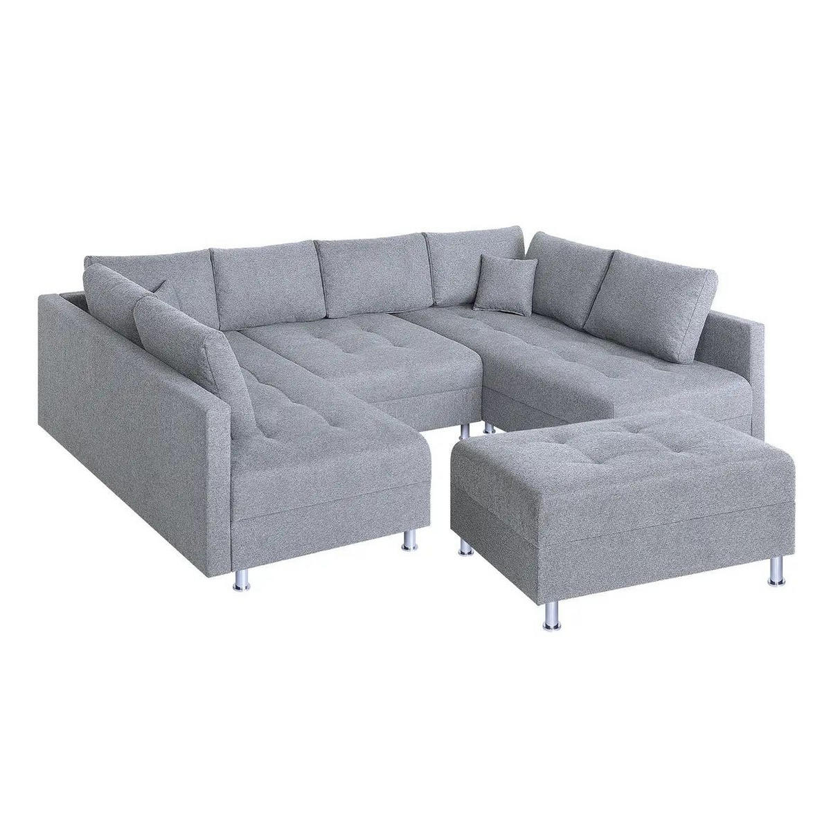 WOHNLANDSCHAFT Silberfarben Webstoff  - Chromfarben/Silberfarben, Design, Textil (192/308/192cm) - P & B