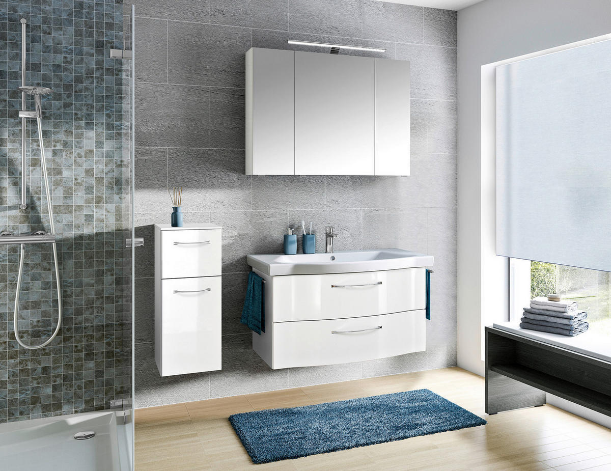 BADEZIMMER 4-teilig  in 128 cm  - Chromfarben/Weiß Hochglanz, KONVENTIONELL, Glas/Keramik (128cm) - Pelipal