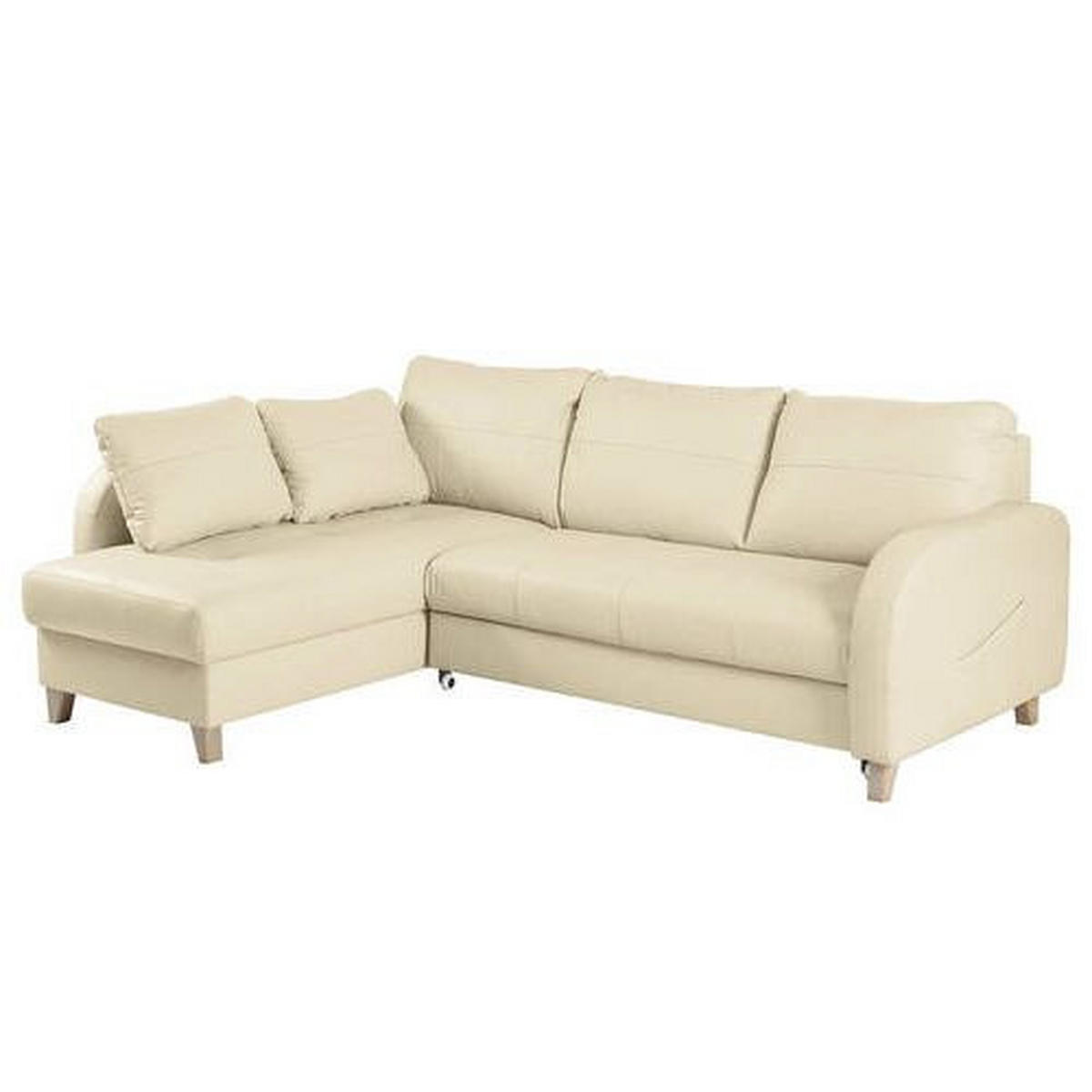 ECKSOFA Beige Echtleder Lederlook  - Beige/Buchefarben, Design, Leder/Holz (227/168cm) - Livetastic