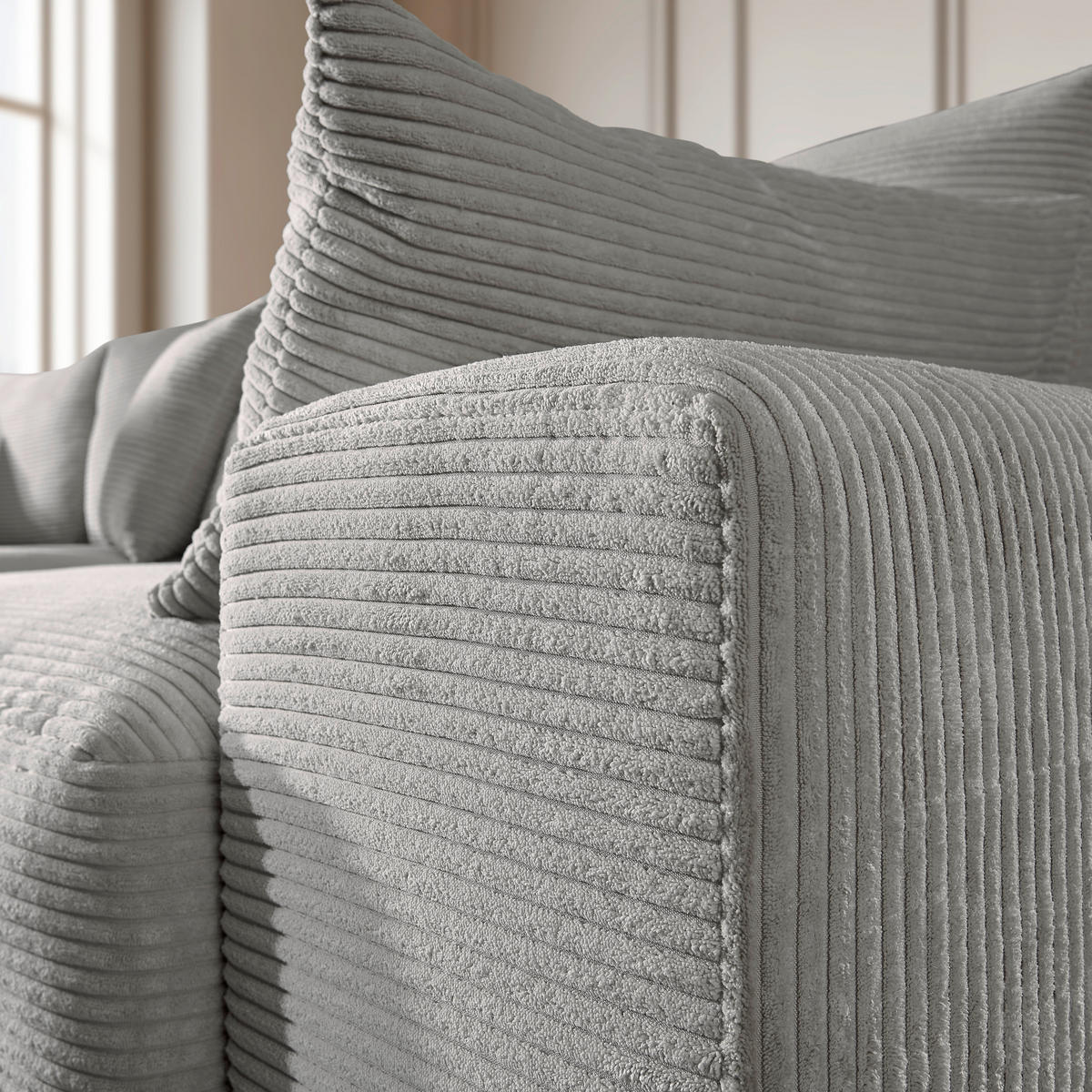 ECKSOFA in Cord Grau  - Schwarz/Grau, Design, Kunststoff/Textil (205/340cm) - Lomoco