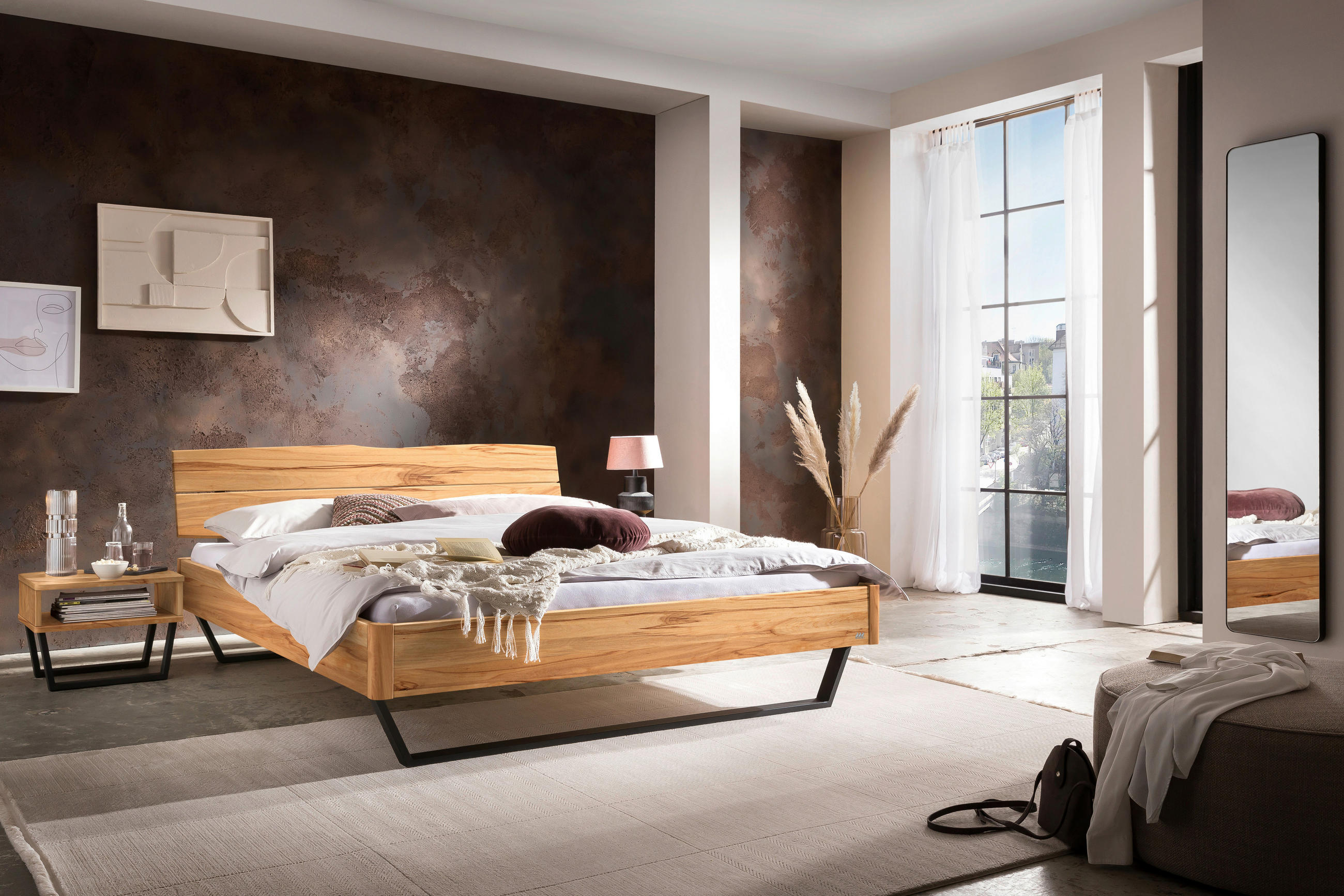 BETT 160/200 cm  in Anthrazit, Buchefarben  - Anthrazit/Buchefarben, Design, Holz/Metall (160/200cm) - Hasena