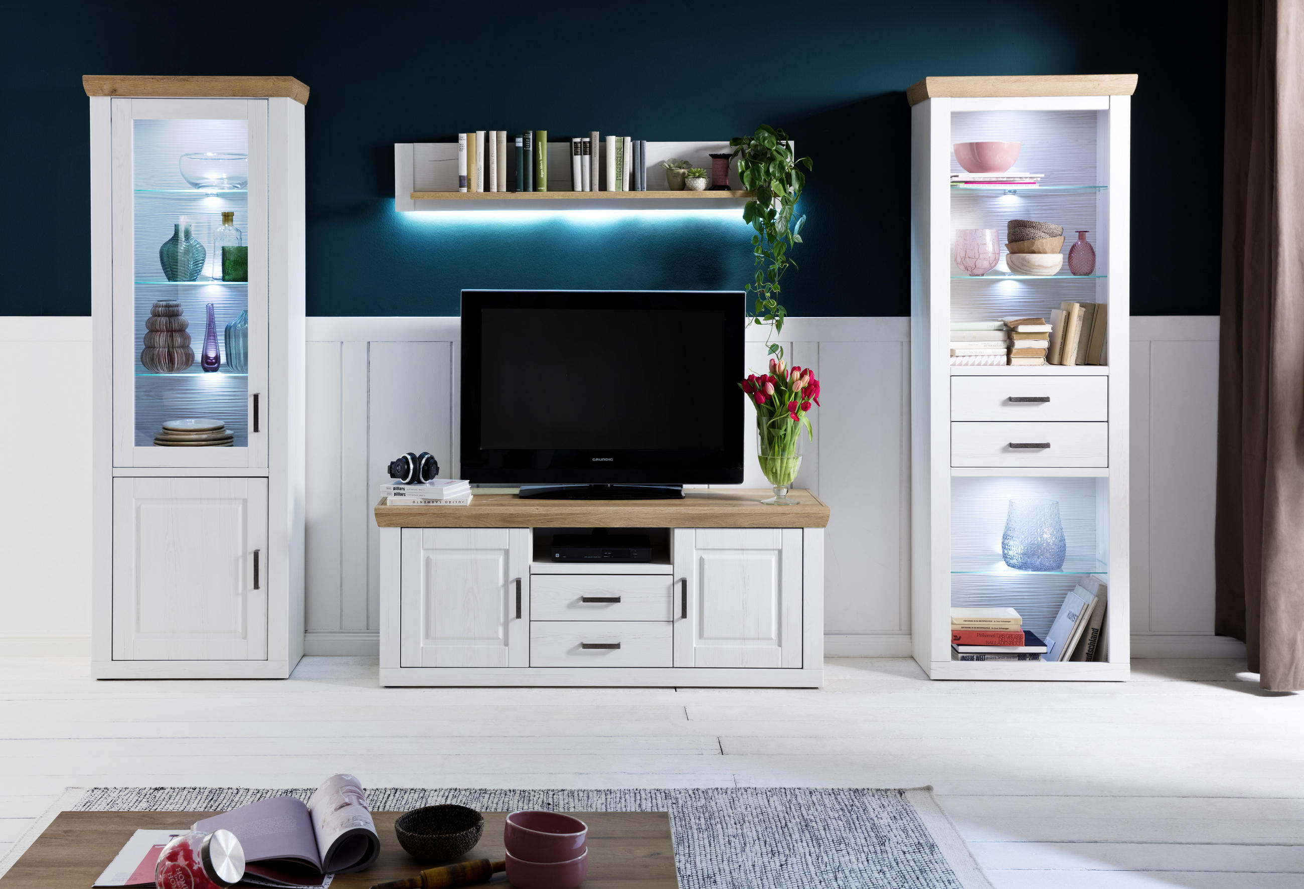 TV DIEL, farba duba, farba pínie, 158/63/52 cm - čierna/farba duba, Lifestyle, kov/kompozitné drevo (158/63/52cm) - Livetastic