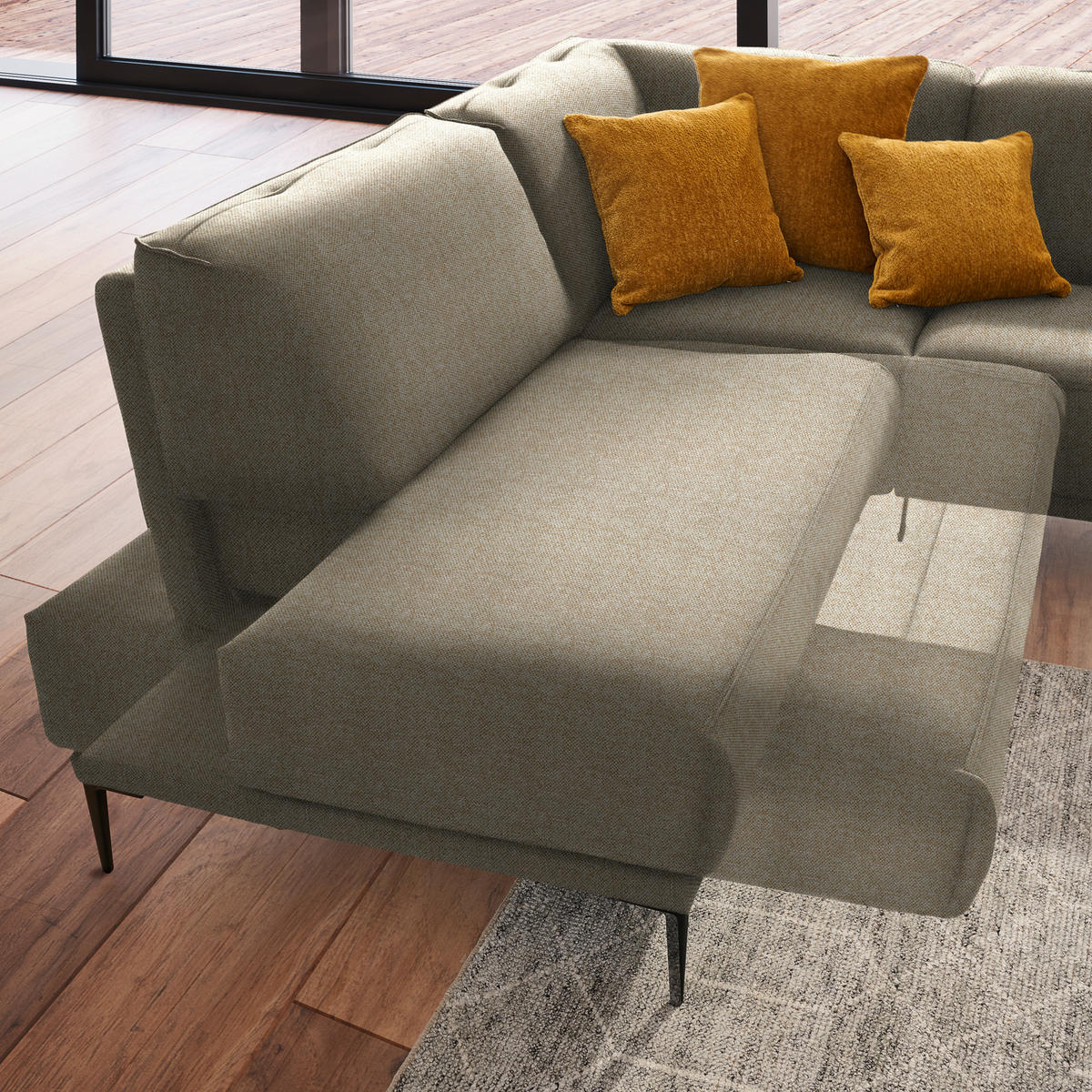 ECKSOFA in Flachgewebe Sandfarben  - Sandfarben/Schwarz, Design, Textil/Metall (210/260cm) - Johann Jakob
