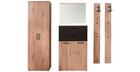 GARDEROBE 5-teilig  in 200/200/38 cm  - Eichefarben/Anthrazit, KONVENTIONELL, Holzwerkstoff (200/200/38cm) - Moderano