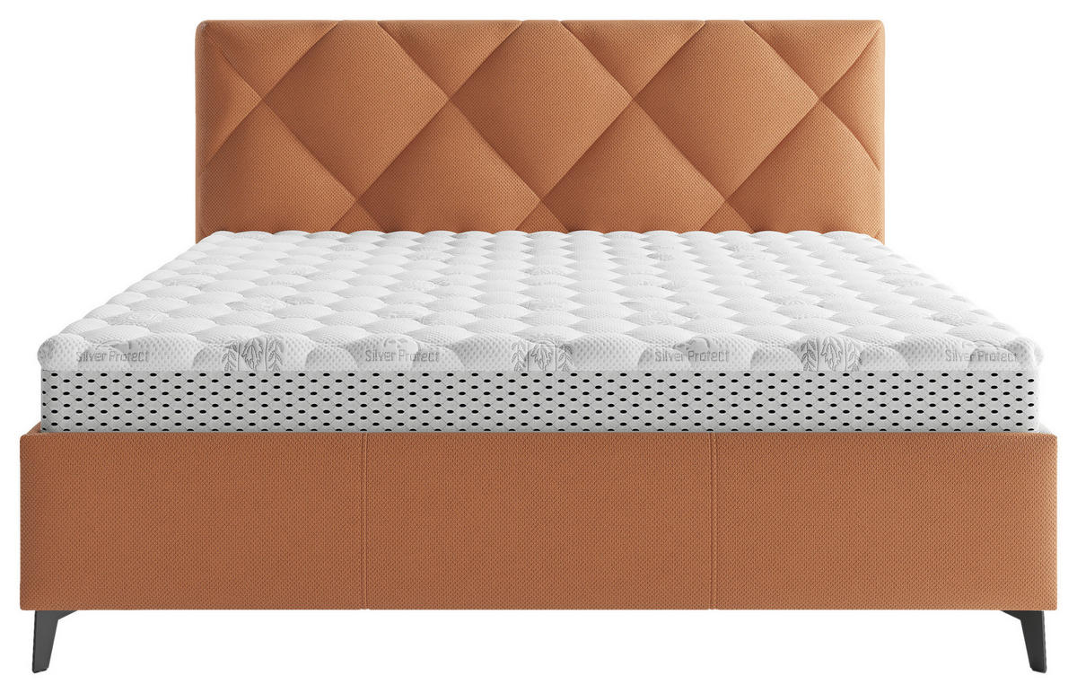 POLSTERBETT gepolstertes Kopfteil, Lattenrost, Bettkasten 140/200 cm  in Rostfarben  - Rostfarben/Schwarz, MODERN, Holz/Textil (140/200cm) - Boxxx
