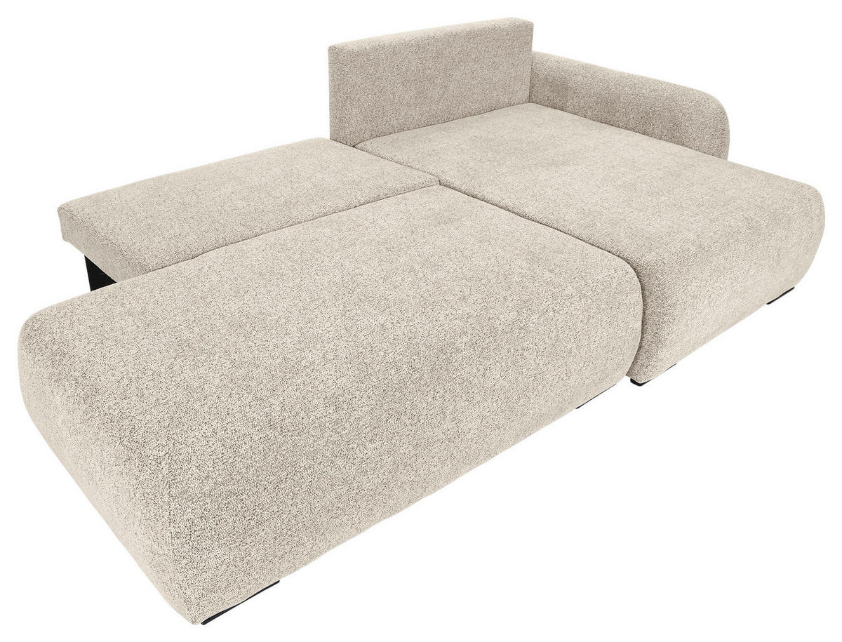 ECKSOFA Beige Flachgewebe Zierkissen, Rückenkissen, Bettkasten, Schlaffunktion, Rücken echt, Liegefläche im Originalstoff  - Beige/Schwarz, KONVENTIONELL, Kunststoff/Textil (260/145cm) - Carryhome