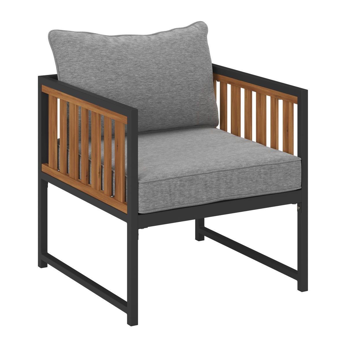 LOUNGEGARNITUR   Akazie massiv Eisen  - Schwarz/Akaziefarben, MODERN, Holz/Textil - Beldano