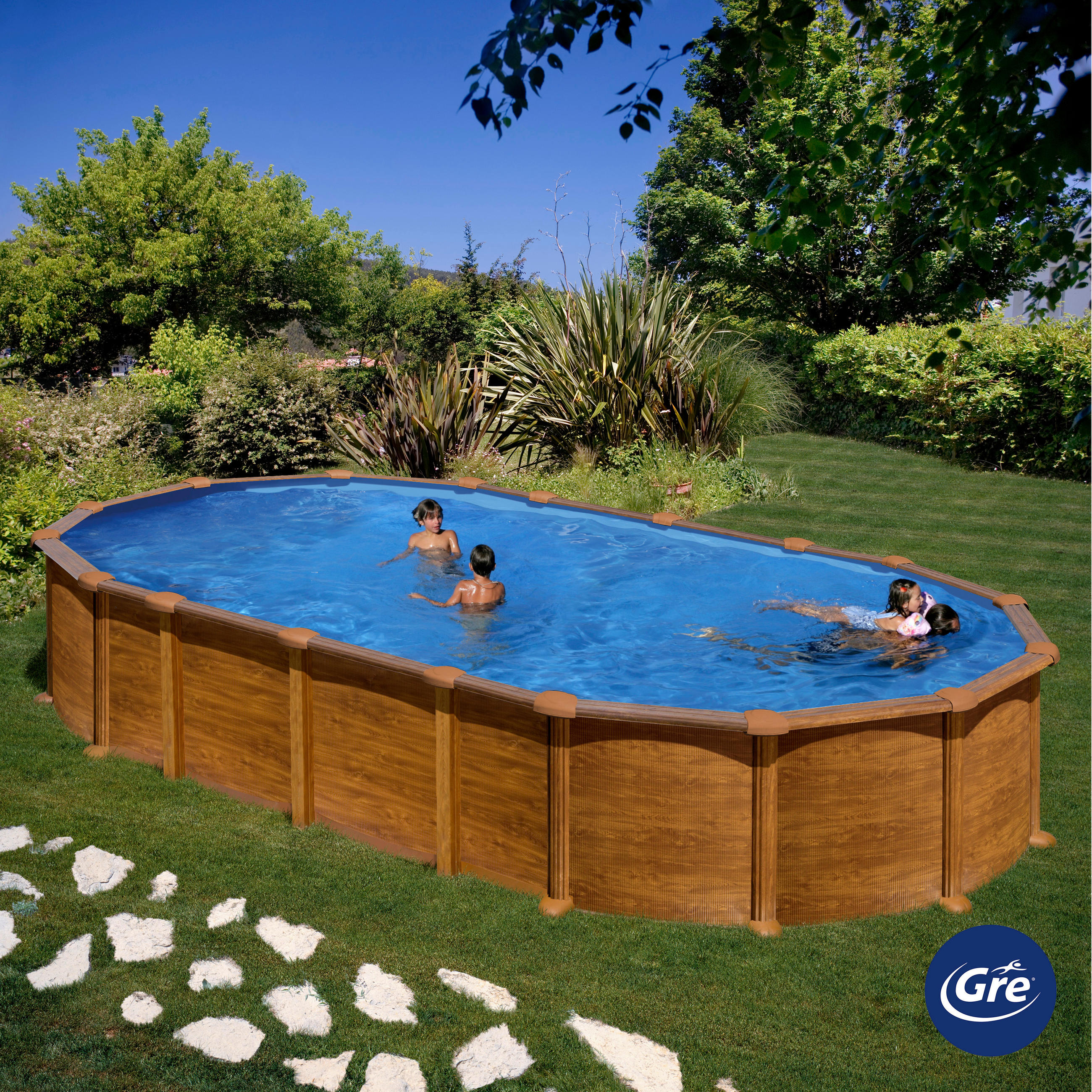 POOL-SET 2024 730/375/132 cm  - Braun, KONVENTIONELL, Metall (730/375/132cm) - Gre