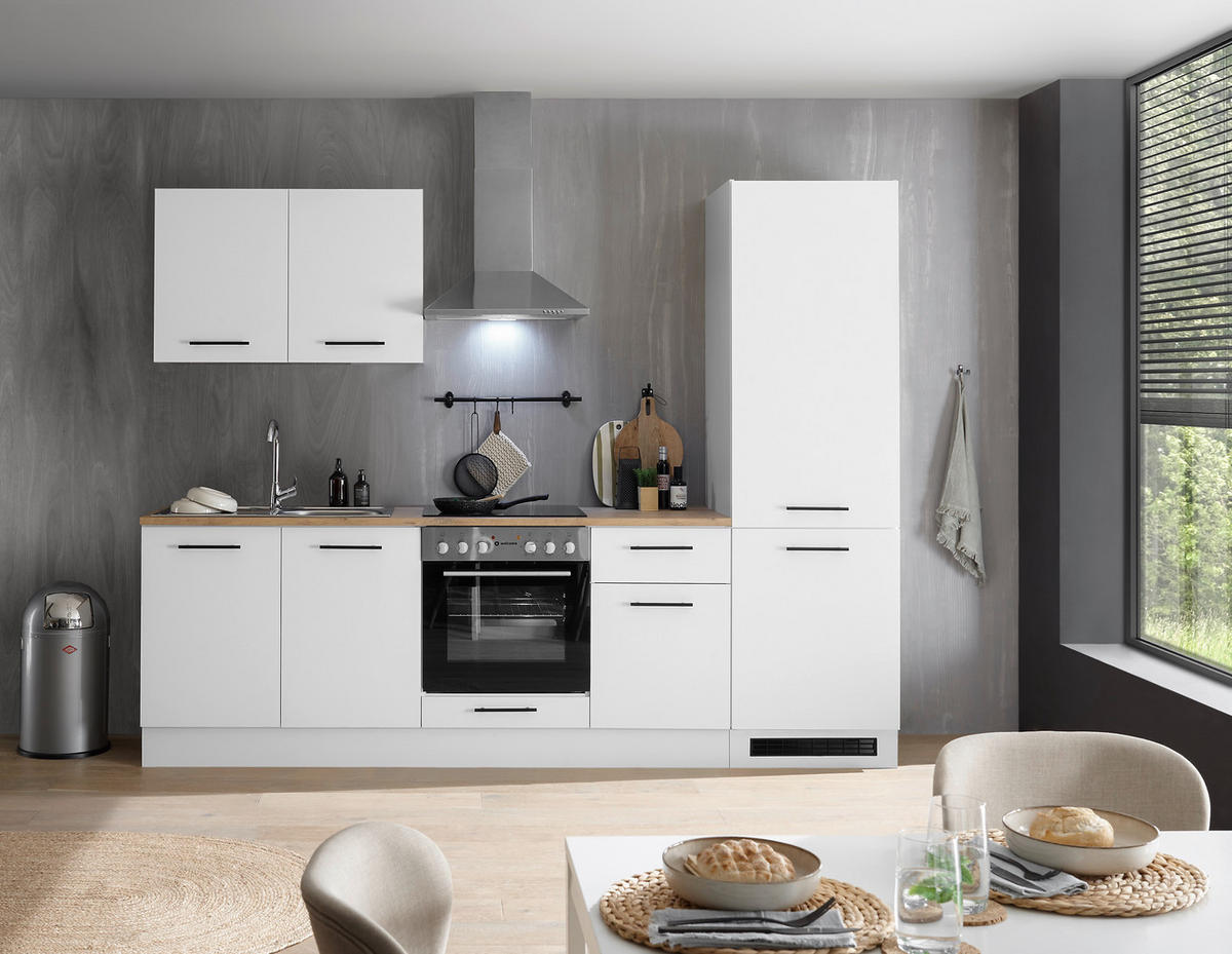 KÜCHENBLOCK 270 cm   in Weiß  - Eichefarben/Schwarz, Basics, Holzwerkstoff/Kunststoff (270cm) - MID.YOU