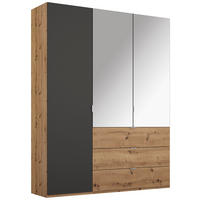 DREHTÜRENSCHRANK 3-türig Graphitfarben, Eichefarben  - Eichefarben/Alufarben, Trend, Glas/Holzwerkstoff (151/223/60cm) - Stylife