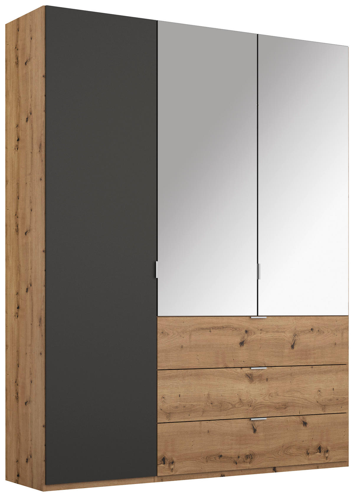 DREHTÜRENSCHRANK 3-türig Graphitfarben, Eichefarben  - Eichefarben/Alufarben, Trend, Glas/Holzwerkstoff (151/223/60cm) - Stylife