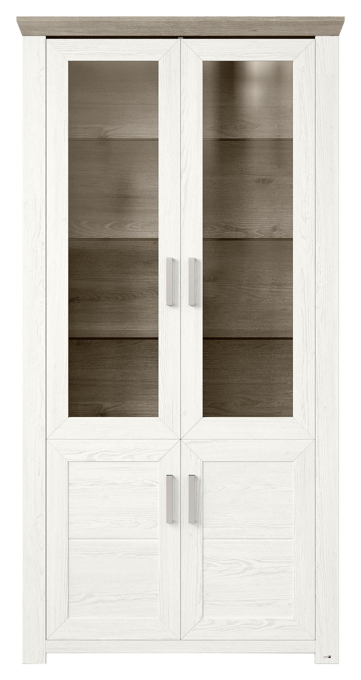 VITRINE in Weiß, Eichefarben  - Eichefarben/Weiß, Design, Glas/Holzwerkstoff (104,5/206,6/42,2cm) - SetOne by Musterring