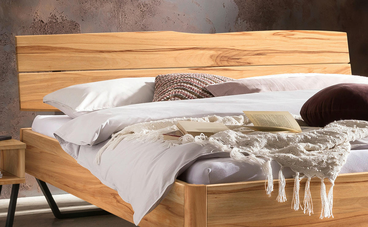 BETT 140/200 cm  in Anthrazit, Buchefarben  - Anthrazit/Buchefarben, Design, Holz/Metall (140/200cm) - Hasena