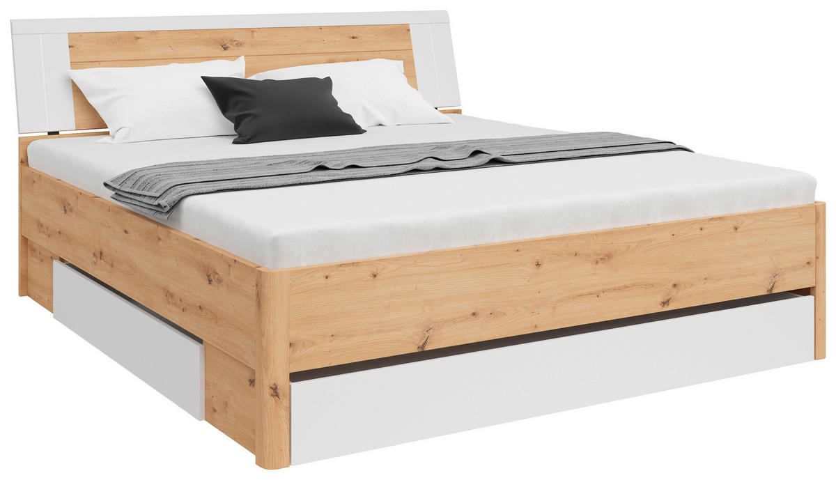 STAURAUMBETT 180/200 cm  in Weiß, Eiche Artisan  - Graphitfarben/Weiß, KONVENTIONELL, Holzwerkstoff (180/200cm)