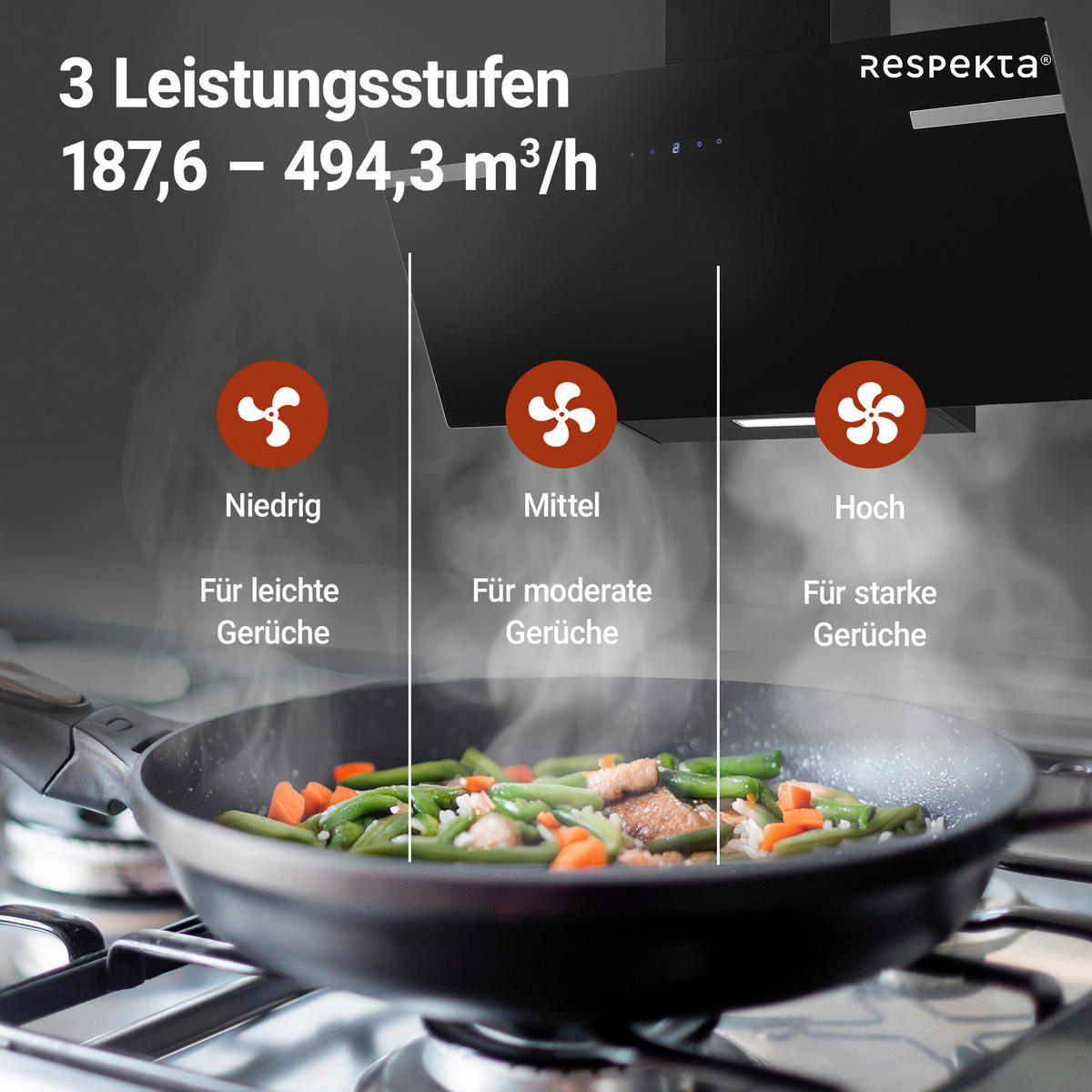 DUNSTABZUGSHAUBE CH69090SA+  - Schwarz, Trend, Glas/Metall (90/76,4-114,4/38,2cm) - Respekta