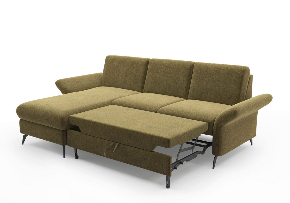 ECKSOFA ROCHELLE E Olivgrün Flachgewebe  - Schwarz/Olivgrün, KONVENTIONELL, Textil/Metall (164/251cm) - Sit & More