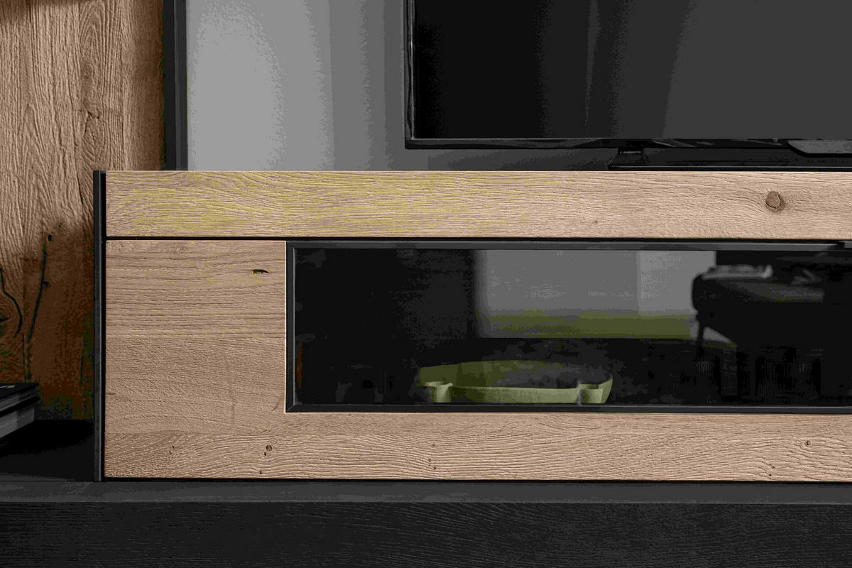 WOHNWAND YORIS  in Eichefarben  300/205/49 cm  - Eichefarben/Anthrazit, KONVENTIONELL, Glas/Holz (300/205/49cm) - Schöner Wohnen