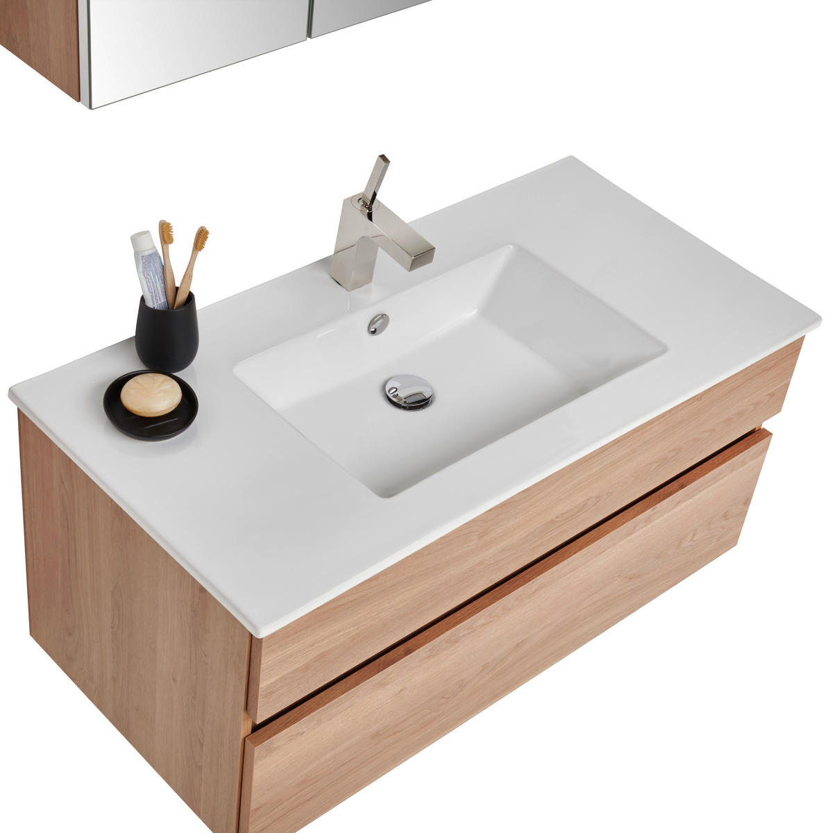 BADEZIMMER 3-teilig  in 102 cm  - Eiche dunkel/Weiss, Design, Glas/Keramik (102cm) - Novel