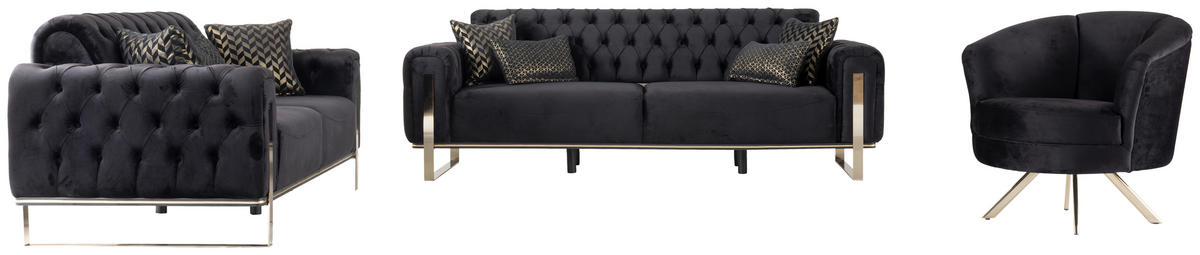 2-SITZER-SOFA in Samt Schwarz  - Goldfarben/Schwarz, Design, Textil (187/94/84,5cm) - Livetastic