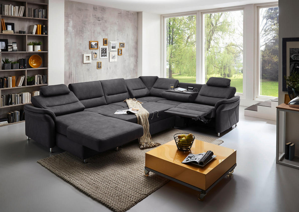 WOHNLANDSCHAFT Grau Mikrofaser  - Beige/Alufarben, Design, Textil/Metall (173/330/262cm) - Beldomo System