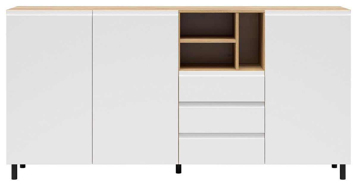 SIDEBOARD Weiß, Eichefarben  180/90/39,9 cm  - Eichefarben/Schwarz, MODERN, Holzwerkstoff/Metall (180/90/39,9cm) - Carryhome