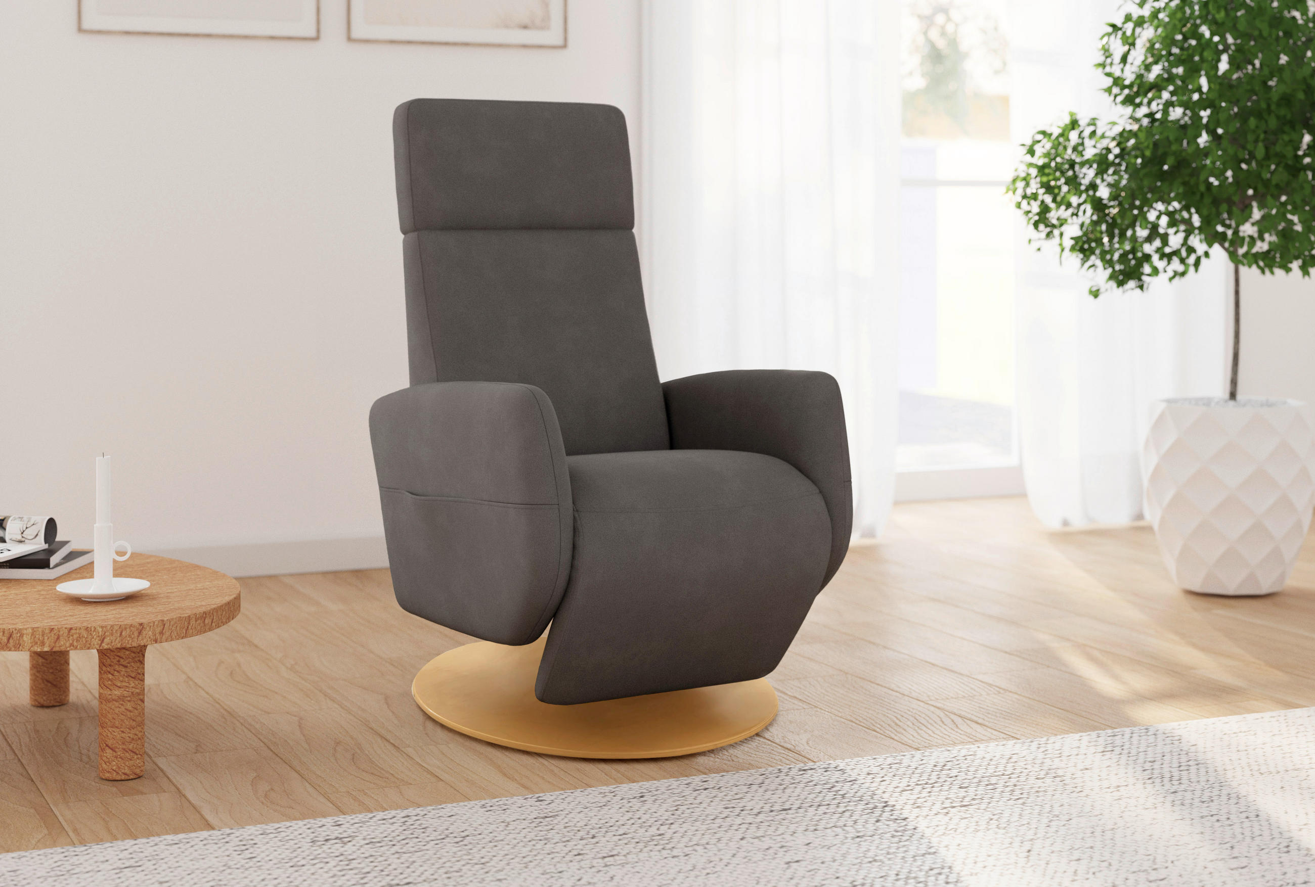 RELAXSESSEL Flachgewebe    - Eichefarben/Graphitfarben, KONVENTIONELL, Holz/Textil (71/110/82cm) - Sit & More