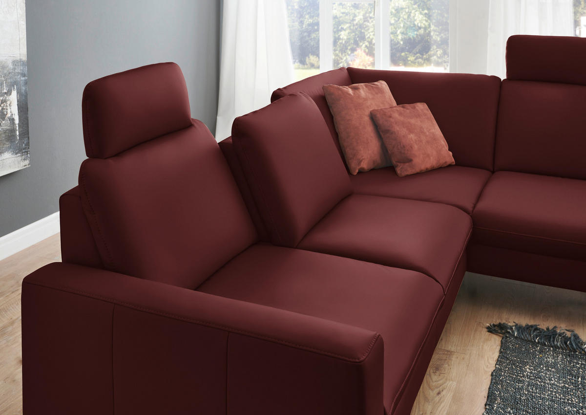 ECKSOFA in Echtleder Brombeere  - Brombeere/Schwarz, Design, Leder/Metall (250/194cm) - Beldomo Premium