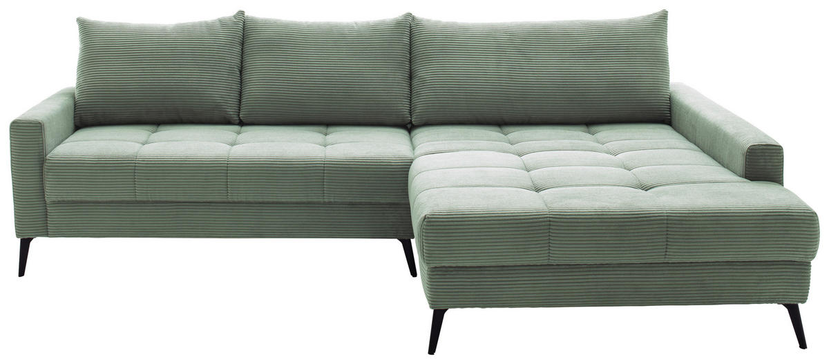 ECKSOFA Cord Pastellgrün  - Pastellgrün/Schwarz, Konventionell, Textil/Metall (280/173cm) - Hom`in