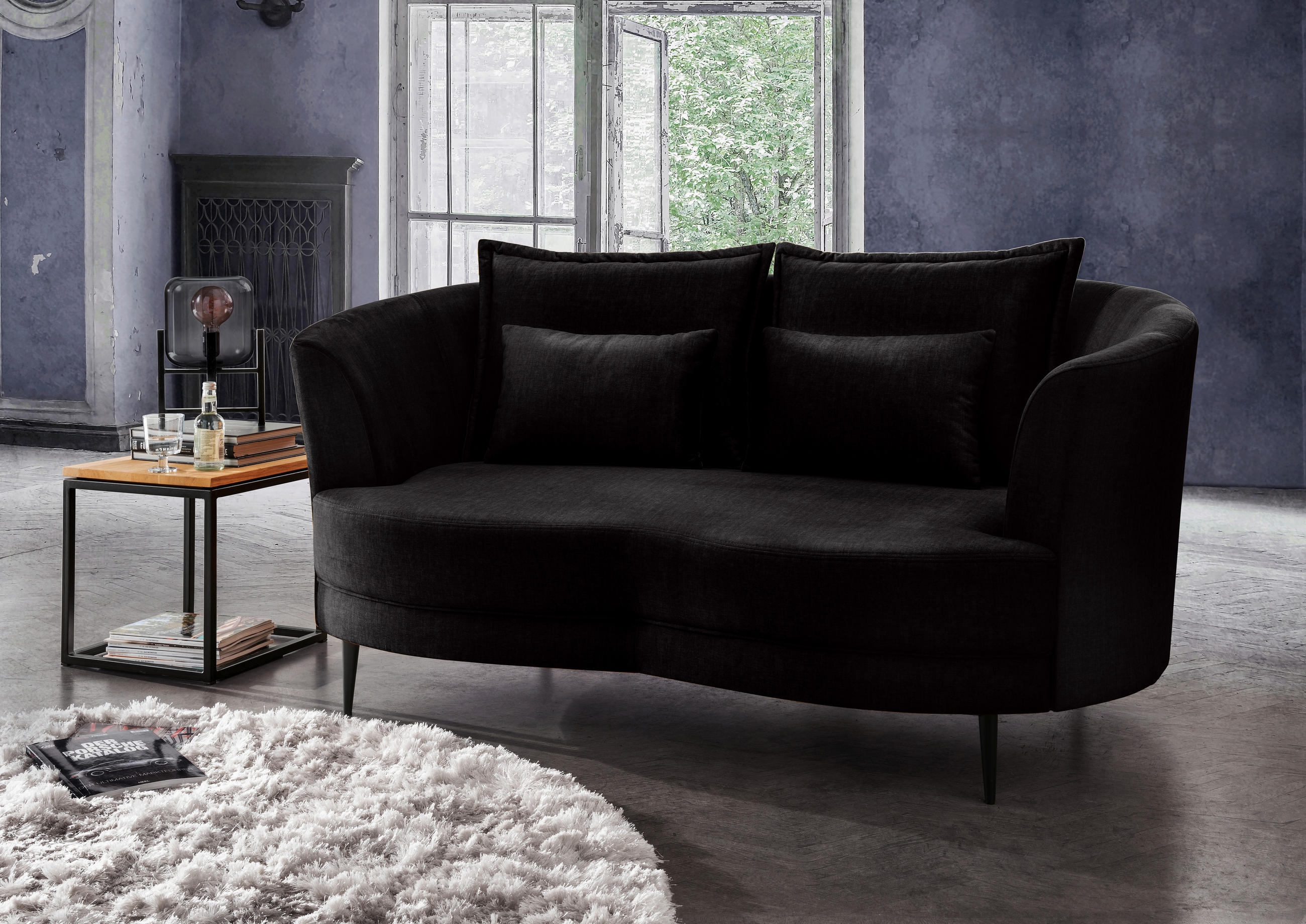 2-SITZER-SOFA Velours Anthrazit  - Anthrazit/Schwarz, MODERN, Textil/Metall (179/85/101cm) - Livetastic