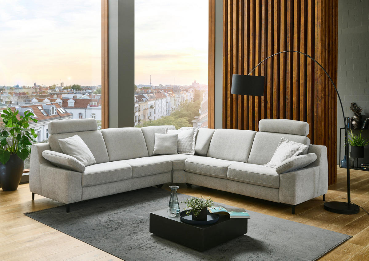 ECKSOFA in Chenille Hellgrau  - Hellgrau/Schwarz, Design, Textil/Metall (278/278cm) - Valdera