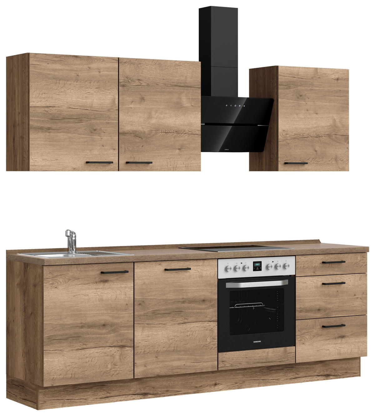 Bucătărie Fără Electrocasnice  - stejar închis la culoare/negru, Modern, metal/material pe bază de lemn (240cm) - Nobilia