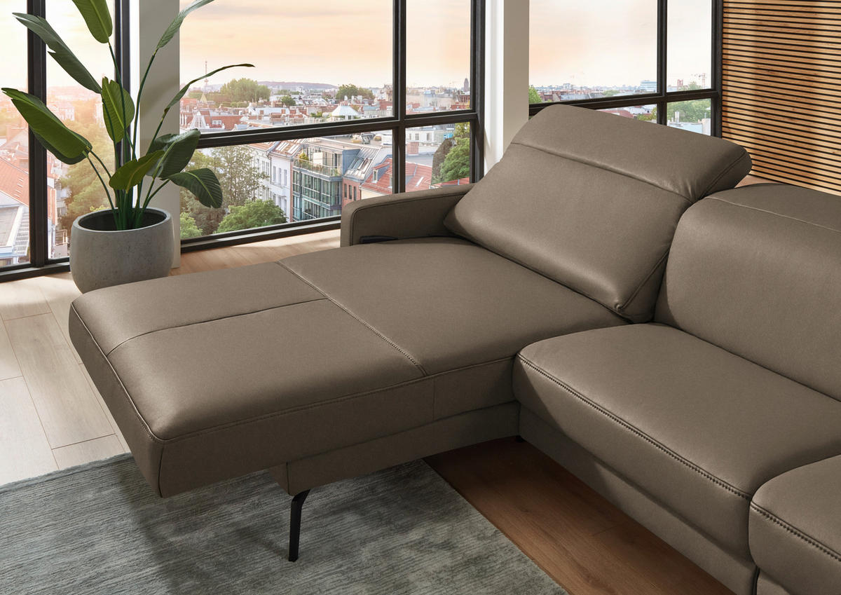 ECKSOFA  Echtleder Taupe  - Taupe/Schwarz, Design, Leder/Metall (179/323cm) - Dieter Knoll