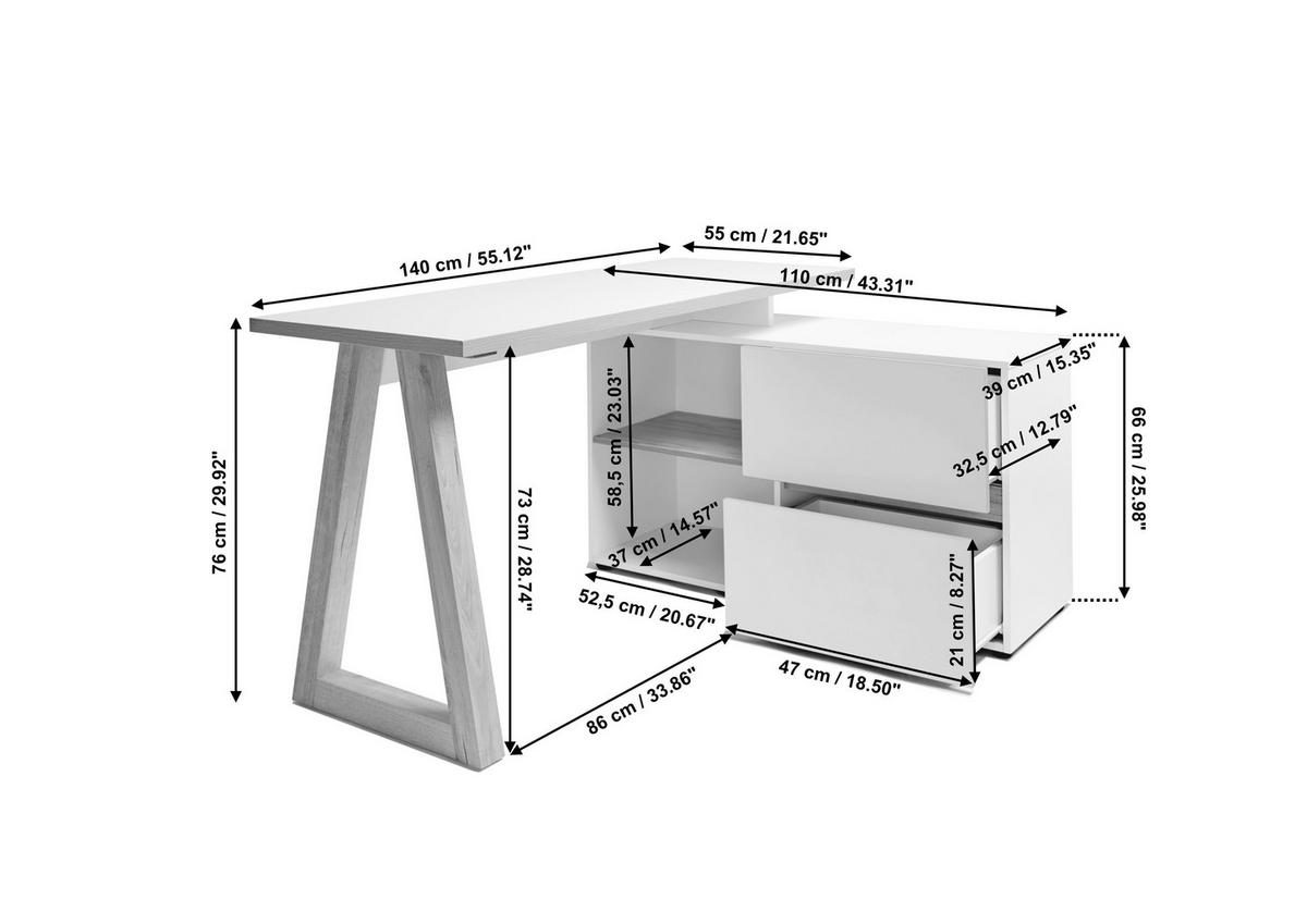 ECKSCHREIBTISCH 140/110/76 cm Eichefarben Stauraum, seitenverkehrt montierbar  - Eichefarben, Design, Holzwerkstoff (140/110/76cm) - MID.YOU