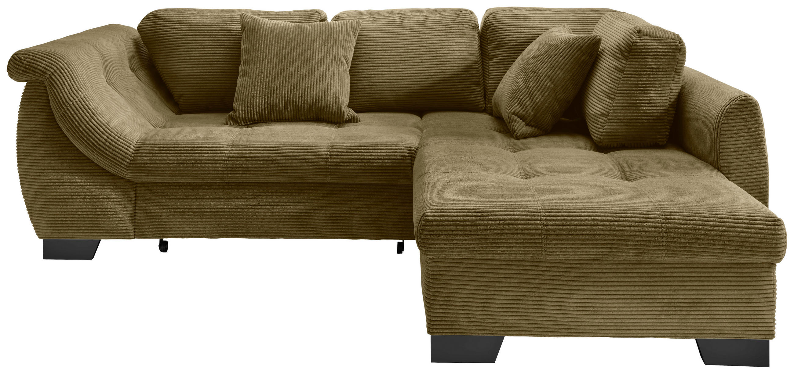 Wohnlandschaft  in Cord Olivgrün  - Schwarz/Olivgrün, Design, Holz/Textil (250/190cm) - MID.YOU