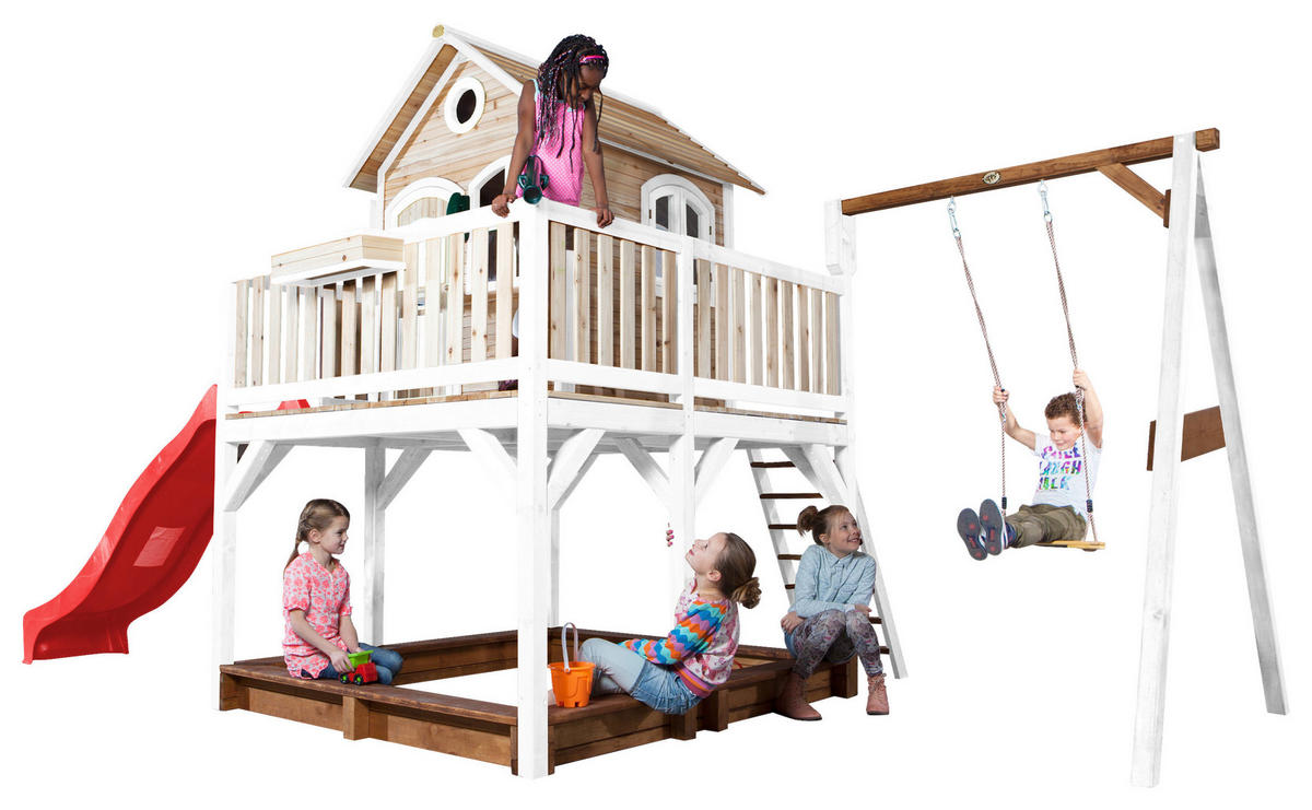 SPIELTURM 541/291/277 cm  - Rot/Braun, KONVENTIONELL, Holz/Kunststoff (541/291/277cm) - Ambia Garden