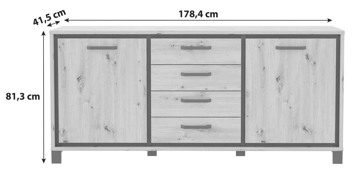 SIDEBOARD  in Schwarz, Eichefarben  - Eichefarben/Schwarz, Basics, Holzwerkstoff/Kunststoff (178.4cm) - Livetastic