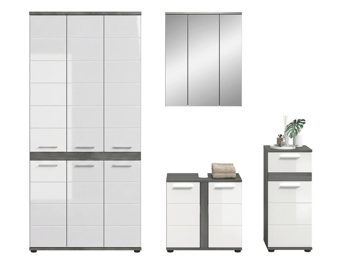 BADEZIMMER 4-teilig  in 215 cm  - Weiß Hochglanz/Silberfarben, Trend, Glas/Holzwerkstoff (215cm) - MID.YOU