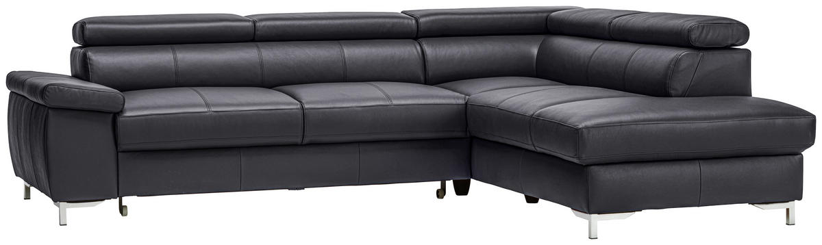 ECKSOFA in Echtleder Schwarz  268/213 cm  - Chromfarben/Schwarz, Design, Leder/Metall (268/213cm) - Stylife