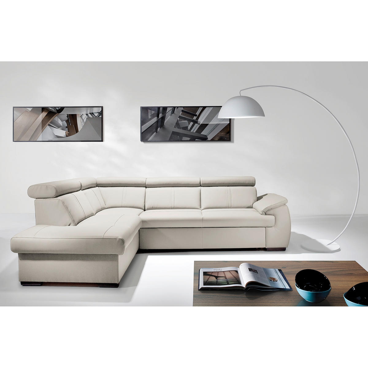 ECKSOFA  in Echtleder Platinfarben  - Platinfarben/Wengefarben, Design, Leder/Holz (211/265cm) - Livetastic