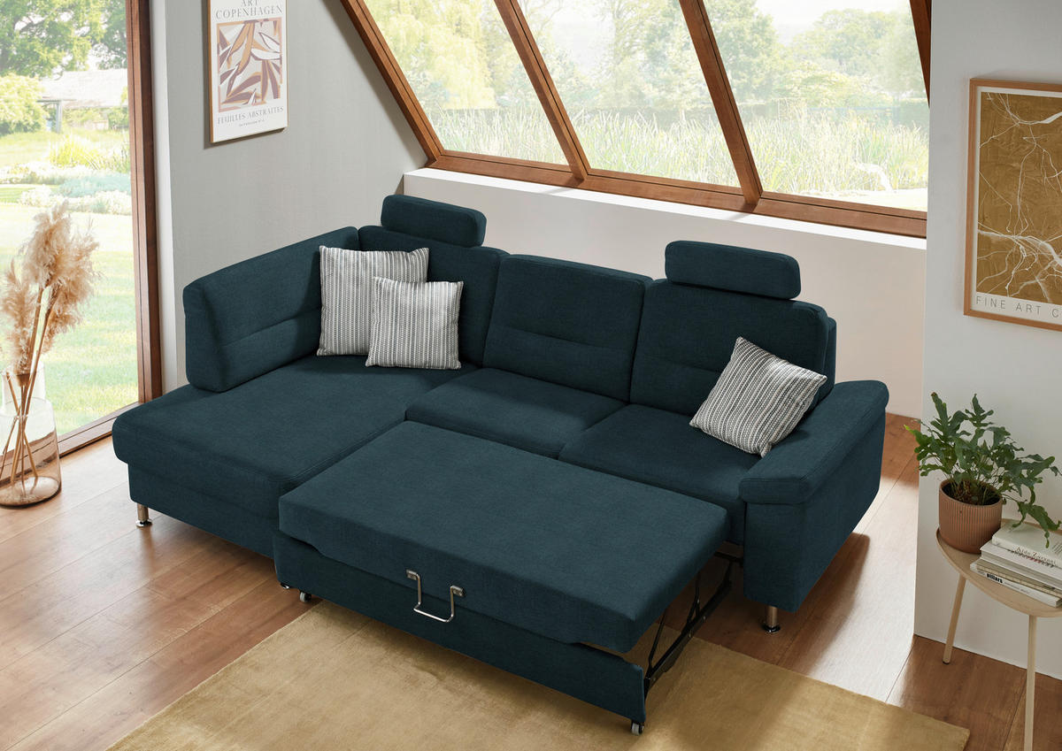 ECKSOFA Flachgewebe Opal  - Opal/Alufarben, Konventionell, Textil/Metall (160/244cm) - Beldomo Comfort