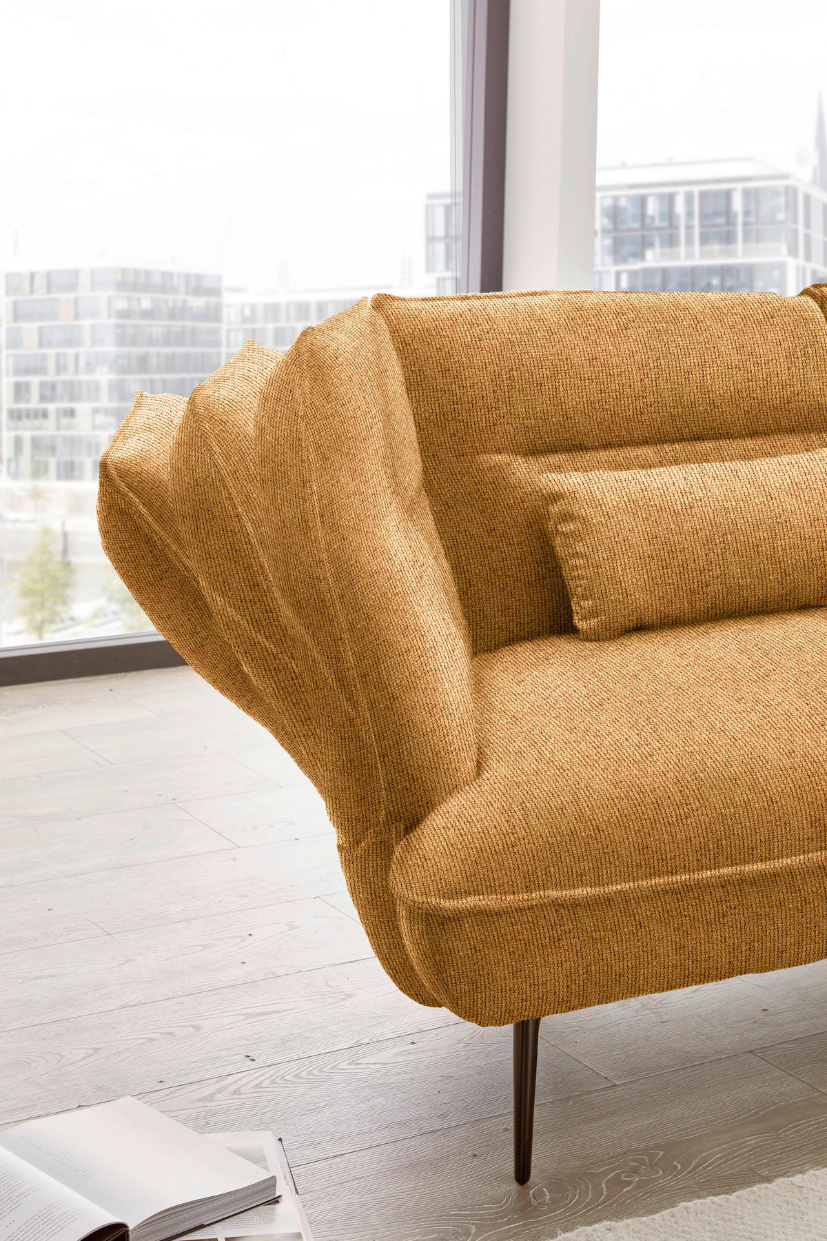 ECKSOFA in Flachgewebe Currygelb  - Currygelb/Schwarz, Design, Textil/Metall (339/153cm) - Moderano